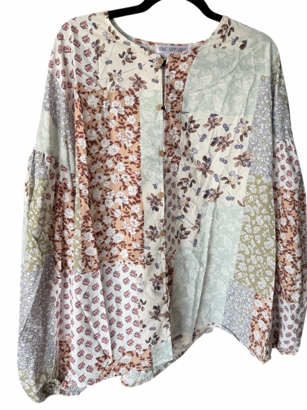 T&C Apparels Women’s Patchwork Floral Blouse - Cream Multi